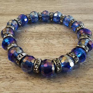 Blue metallic glass beaded bracelet